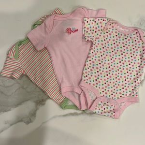 3  NB, short sleeve onesies, new without tags. Brand is okie dokie (runs wider).